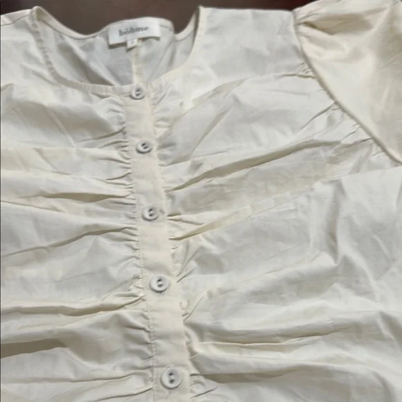 Anthropologie Bohme Cream Ruched Puff Sleeve cottage core milkmaid Frankie top - Picture 5 of 12